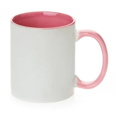 

11oz Sublimation Blank Customized Ceramic Coffee Taza Two Tone Mug Inner And Handle Color Pink, Customized color