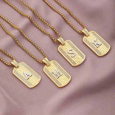 

Fashion two-color hip-hop 26 letter pendant necklace for male and female lovers bestie titanium steel necklace, Picture