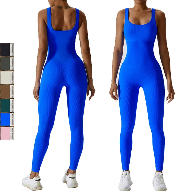 High Quality Seamless One Piece Women Jumpsuit Ribbed Nylon Spandex Sports Fabric Workout Jumpsuits