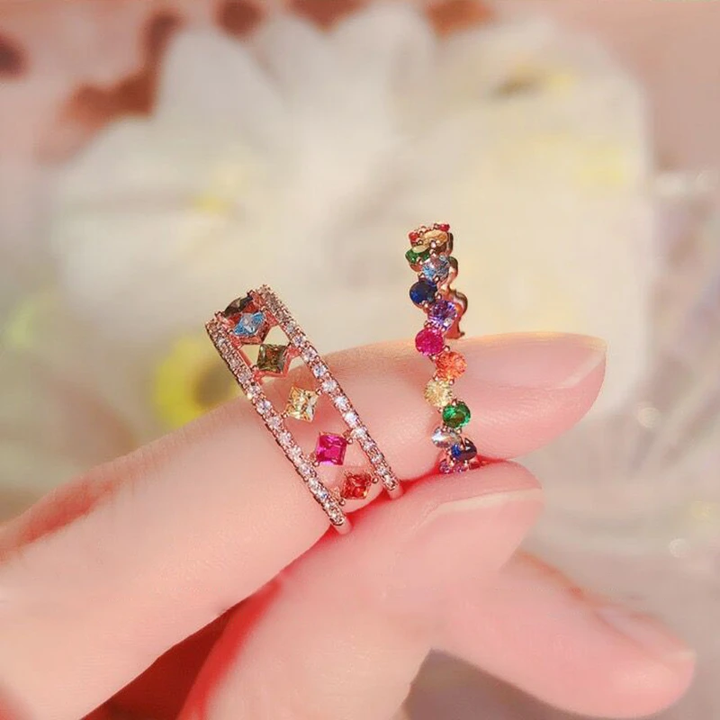 

Fashion Delicate Colorful Micro Paved Zircon Adjustable Rings For Women Mid Finger Knuckle Rings Jewelry Gifts