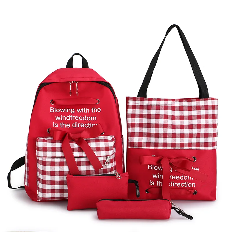 

Hot Sale Girl Women School Bag Pencil Pocket Purse Handbag Travel Leisure Back to Backpack Set 4 Pieces, 4 colors