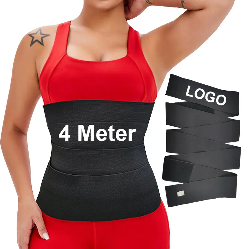 

400cm 300cm Adjustable Compression Elastic Slim Waist Tummy Wrap Bandage Around Belt Band Training Body Shaper Waist Trainer, Black