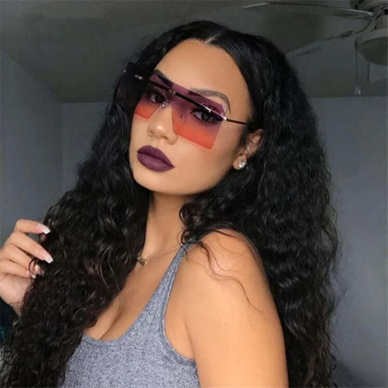 

New Fashion 2020 Designer Luxury Oculos De Sol Gradient Lens Rimless Square Women Oversized Shades Sun Glasses Sunglasses 2021, Custom colors