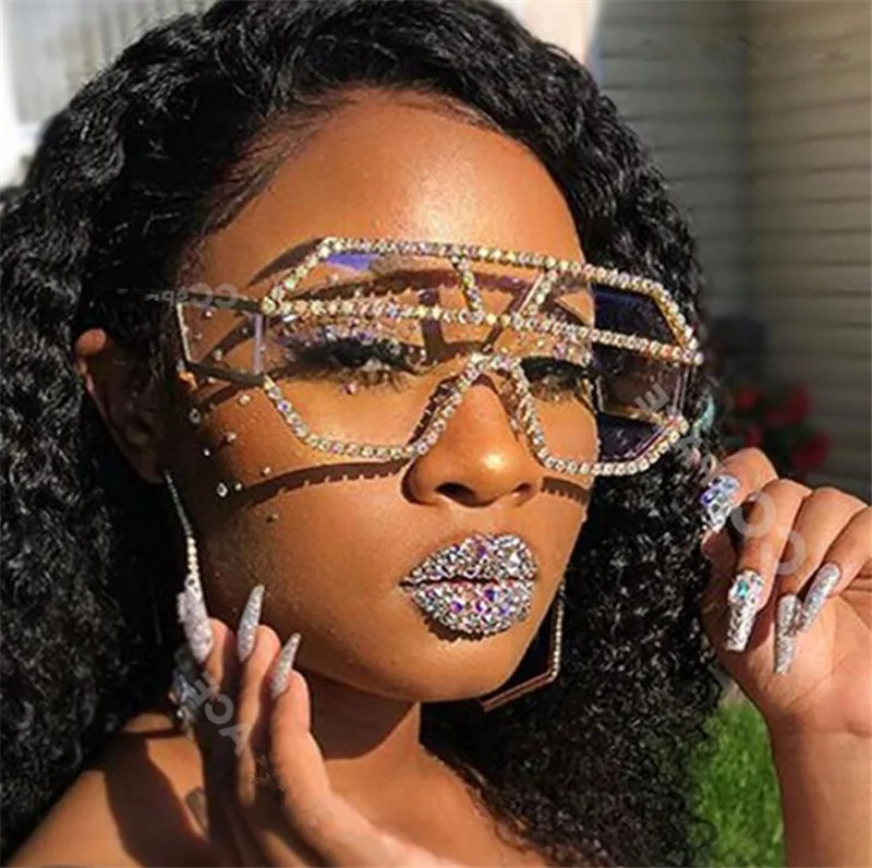 

4043 Brand designer luxury rhinestone sun glasses geometric patterns oversized sun glasses men gradient lens metal glasses