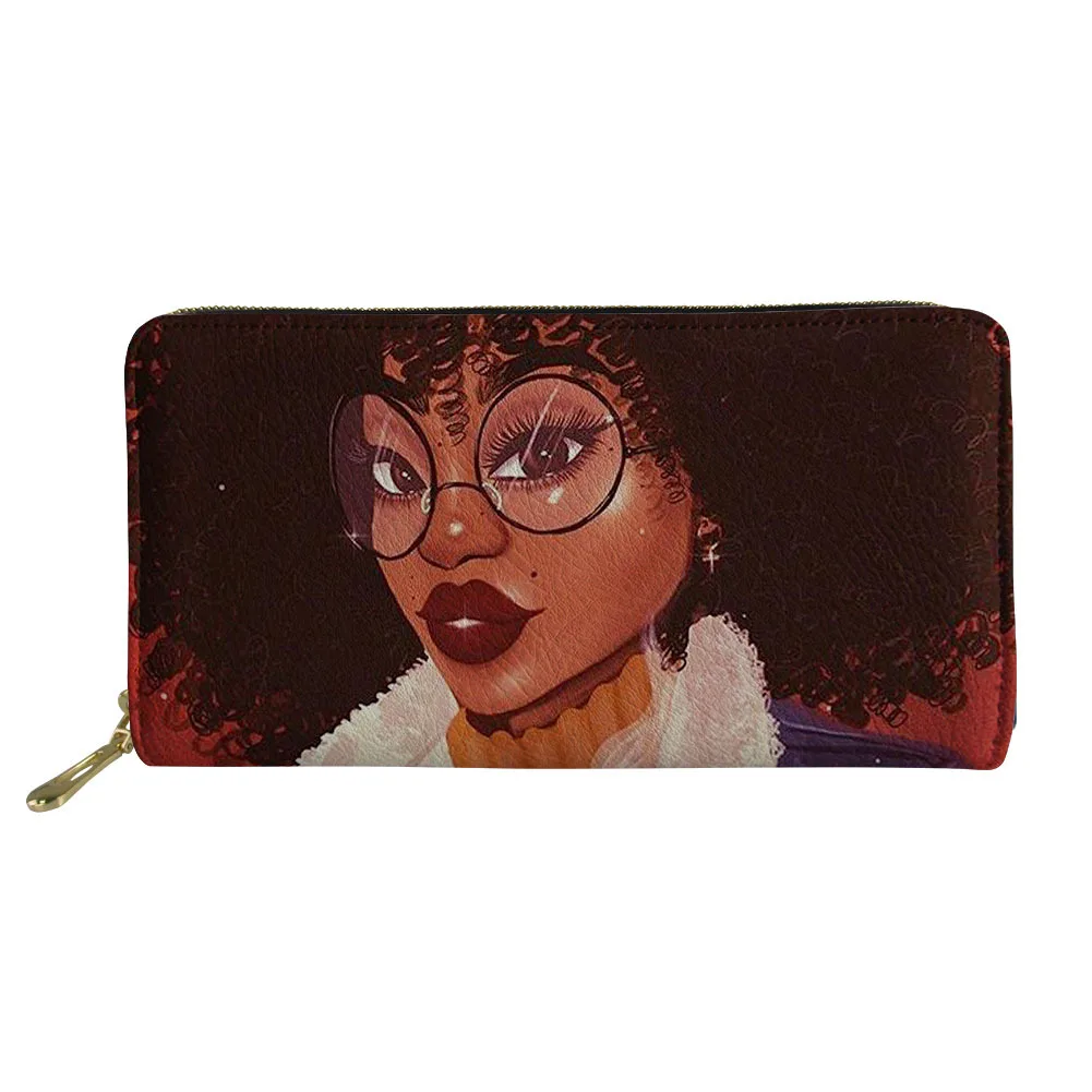

Custom Amazon African girl ladies wallet PU leather zipper long multi-card wallet, As pictures