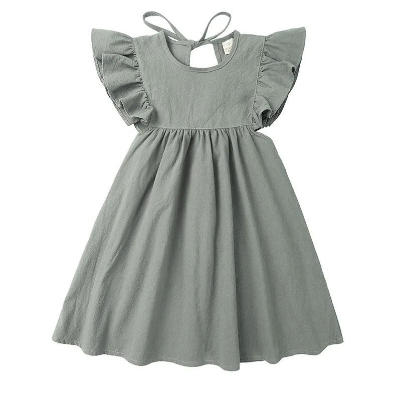 

IHJ47 kid clothing 2020 Summer girls' dresses Linen Cotton Ruffle sleeves Casual Princess Dress, Customized color
