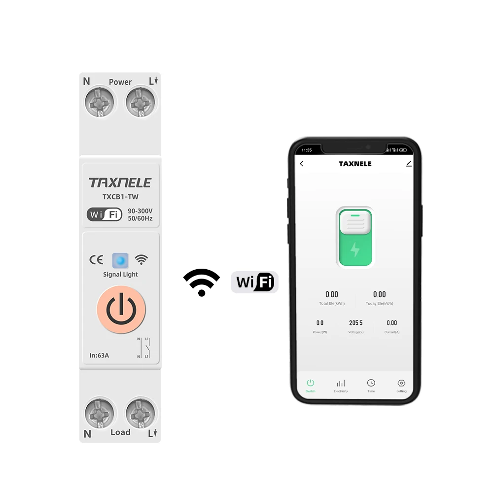 

1P 63A TUYA WIFI Smart Circuit Breaker Power Metering Energy Meter DIN Rail Smart Home wireless Remote Control 90-300v