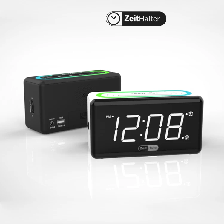 

2021 Sell High-End 2 In 1 Alarm Clock Usb Charger Alarm Clock 7-Color Smart Clock With Colorful Lights, Black