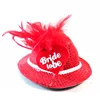 Red mini fedora hat on hair clips glitter heart with hen party featured printing for bachelorette bride to be