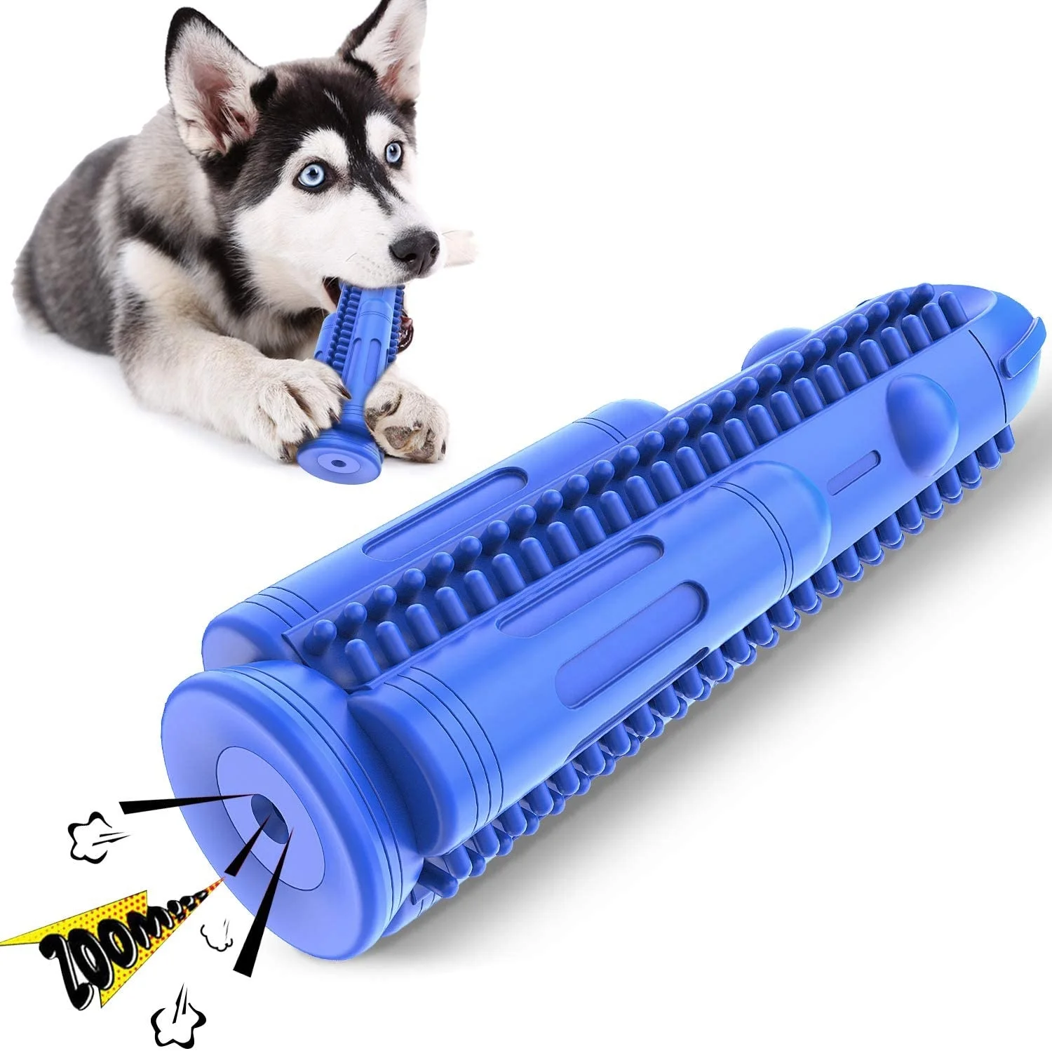 

Amazon hotsale eco friendly indestructible rubber rocket dog squeaky chew toys for aggressive chewers, Green dark blue light blue gray purple