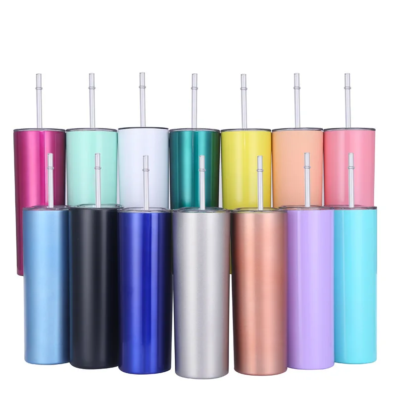 

stainless steel 20 oz skinny tumblers 600ml double wall insulated straight water cups wine tumbler with lids and straws, Customized color