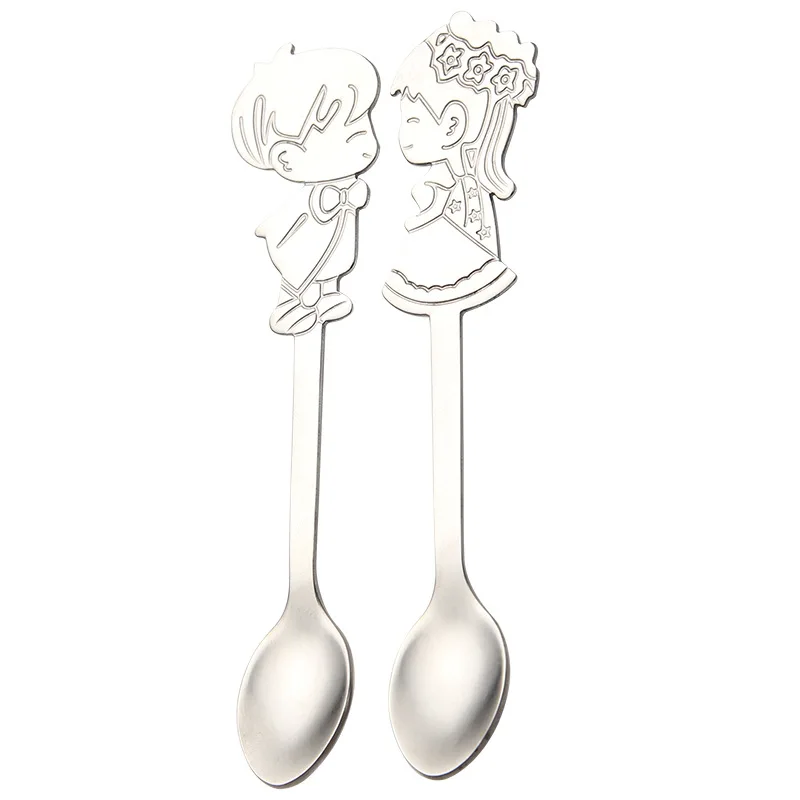 

wholesale 304 stainless steel gold coffee spoon couple spoon valentine's day gift for wedding, Sliver,gold,rose gold,color,black