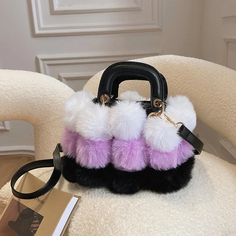 

2021 Winter Drop Shipping Fashion Fur Top Handle Bag Cross Strap Shoulder Small jelly Hand Bag Women Bags