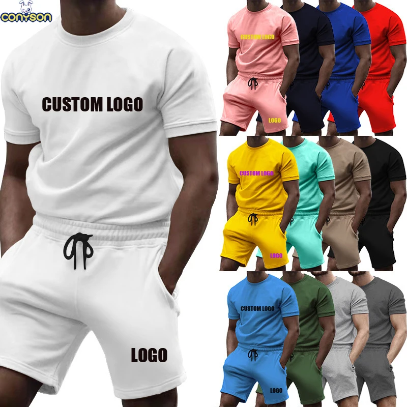 Conyson Summer Men's short Clothing Two-Piece Adult T-Shirt Short Set For Men Clothing Sets Embroidery Custom Logo