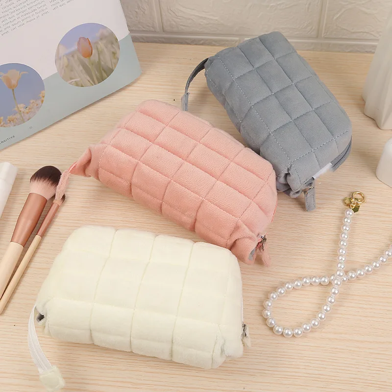 

wholesale black red colorful travel wash velvet makeup bag Large Size Wash Bag Waterproof Toiletry Travel Cosmetic Bag, Gray, pink, white