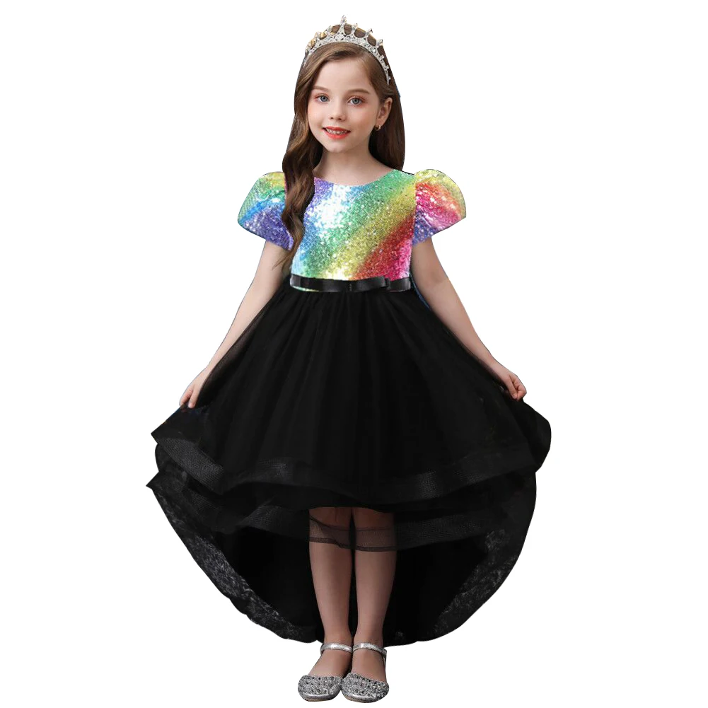 

Noble children's wedding gown Sequin Big bow Princess evening dress for Girl party Dress for 14 years old