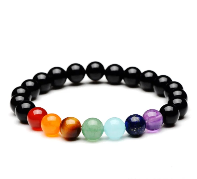

Popular 8mm Stone Black Agate Yoga Original Stone Colorful Bead Bracelet Jewelry