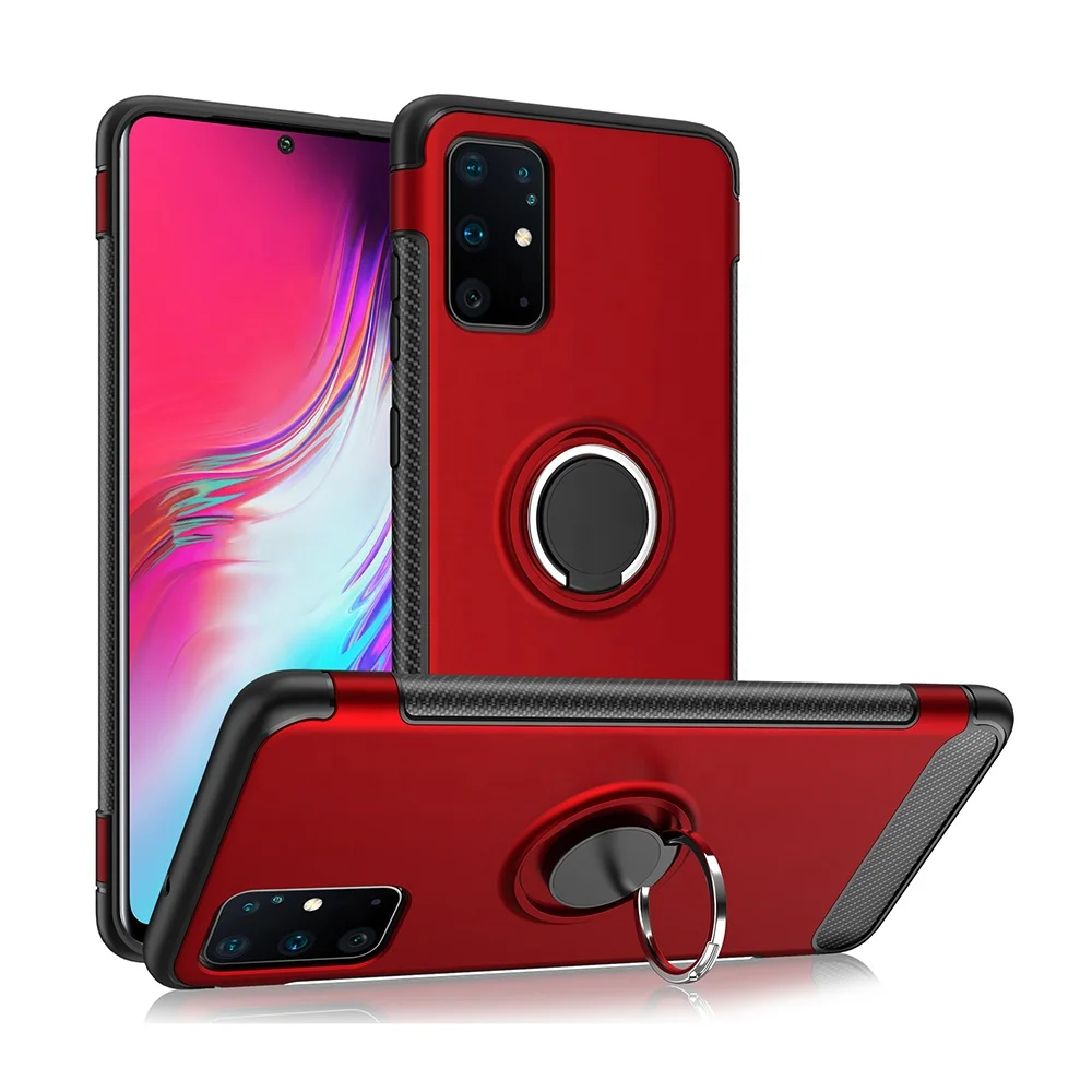 

360 Degree Rotating Ring Stand Car Magnetic Adsorption Heavy Duty Shockproof Carbon Fiber Phone Case for Samsung S20, Black,blue,silver,red,blue,gold,rose gold
