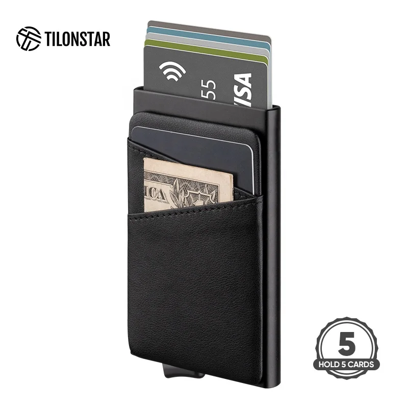 

High Grade Credit Card Holder Leather Credit Card Holder Aluminum Rfid Blocking Pop Up Wallet