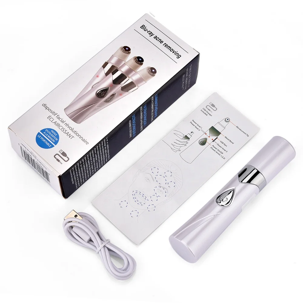 

USB Rechargeable Blue Light Therapy Acne Pen Blu-ray Acne Removing Plasma Plasma Pen for Beauty Skin Care Facial Massager, White