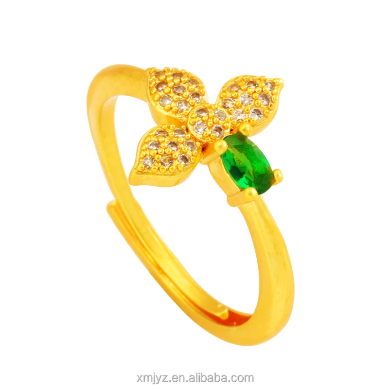 

Cross-Border New Product Creative Four-Leaf Small Green Diamond Ring European And American Diamond Open Ring Jewelry Female