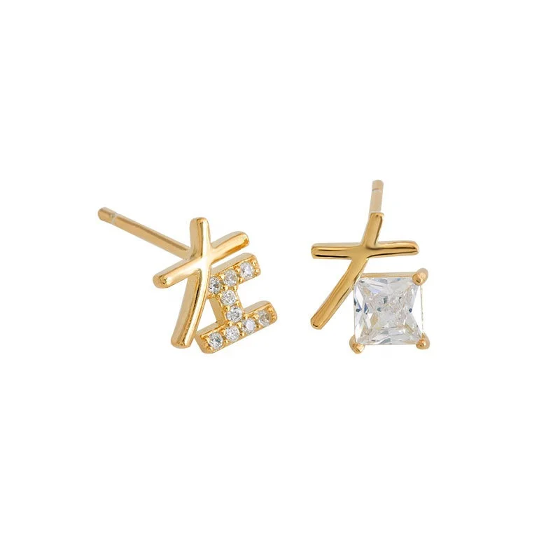 

HYH 925 silver zircon Chinese character earrings, Optional
