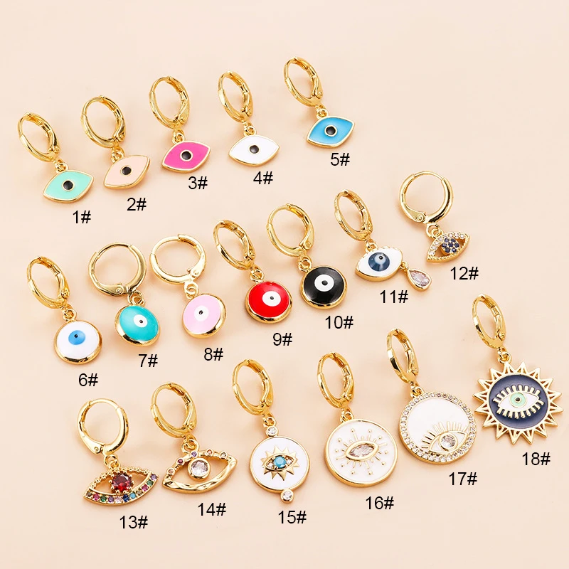 best selling bohemian colorful Gold plated circle hoop glass evil eye earrings women