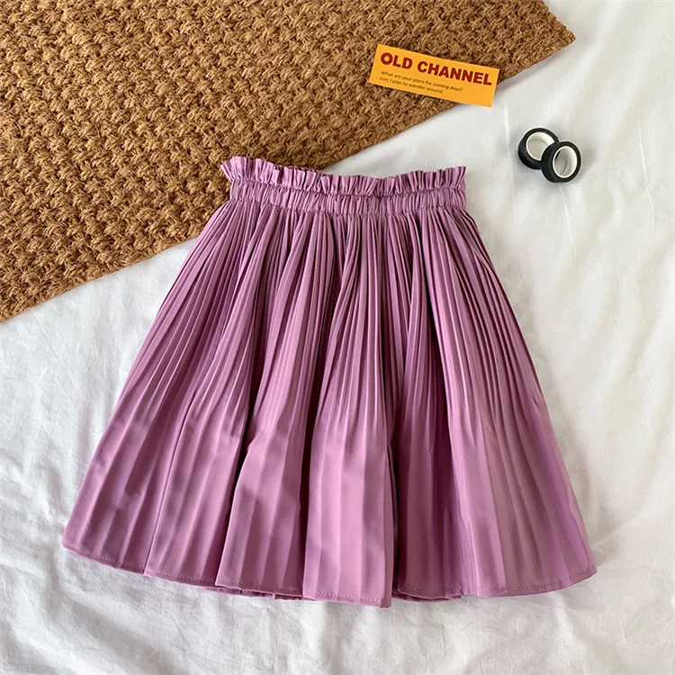 

college student style girls pleated flower bud umbrella skirt wholesale solid color high waist dress