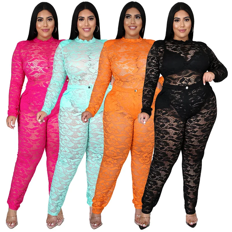 

Customized LOGO plus size women's see-through lace sexy 2-piece suit N7264, Picture