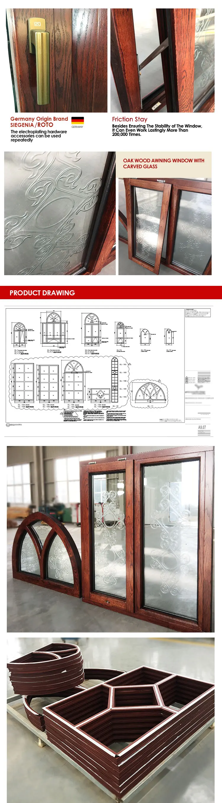2020 hot sales new products double panel arch top picture plus push out teak wood windows