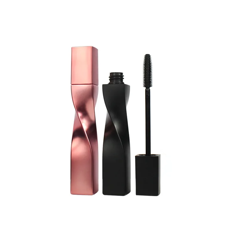 

2023 new design curvilinear rotary rose gold mascara container black empty mascara tubes with brush
