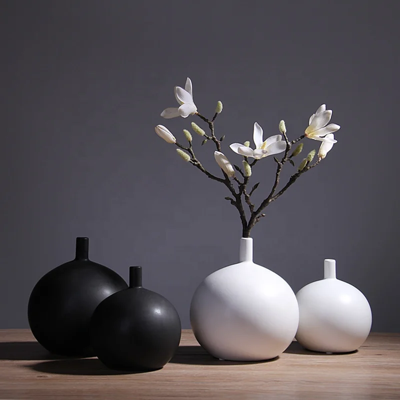 

Nordic home furnishings pure round white black ceramic vase