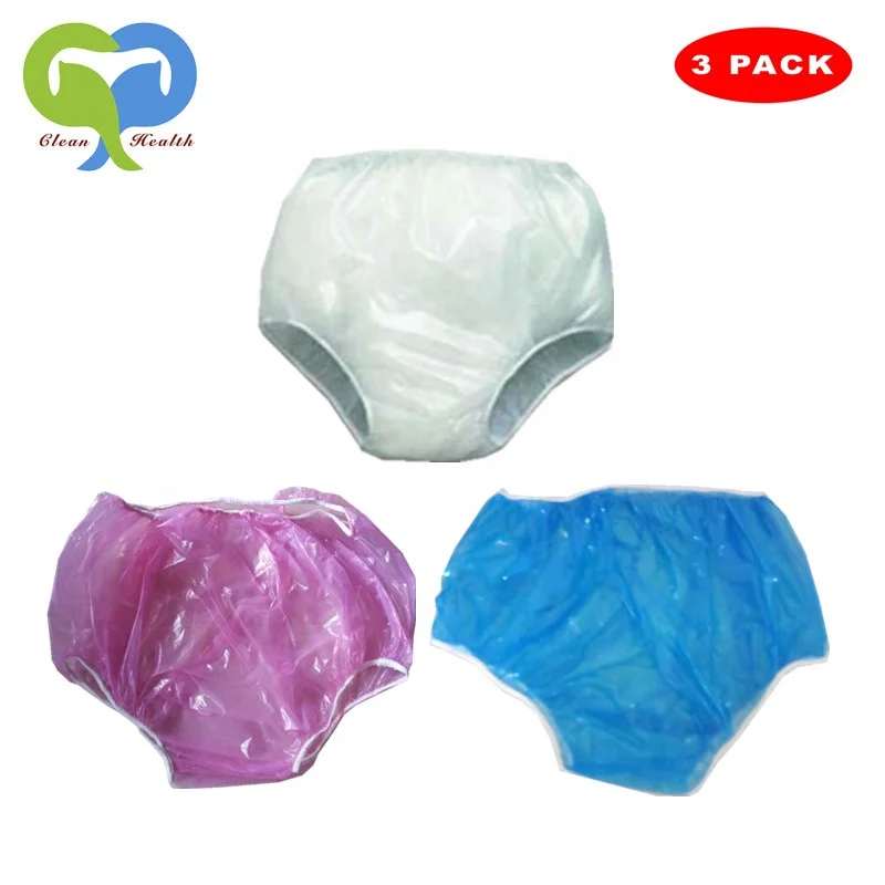 

3PACK Adult Waterproof Soft Vinyl Plastic Pant Diaper Incontinent underwear, Clear transparent