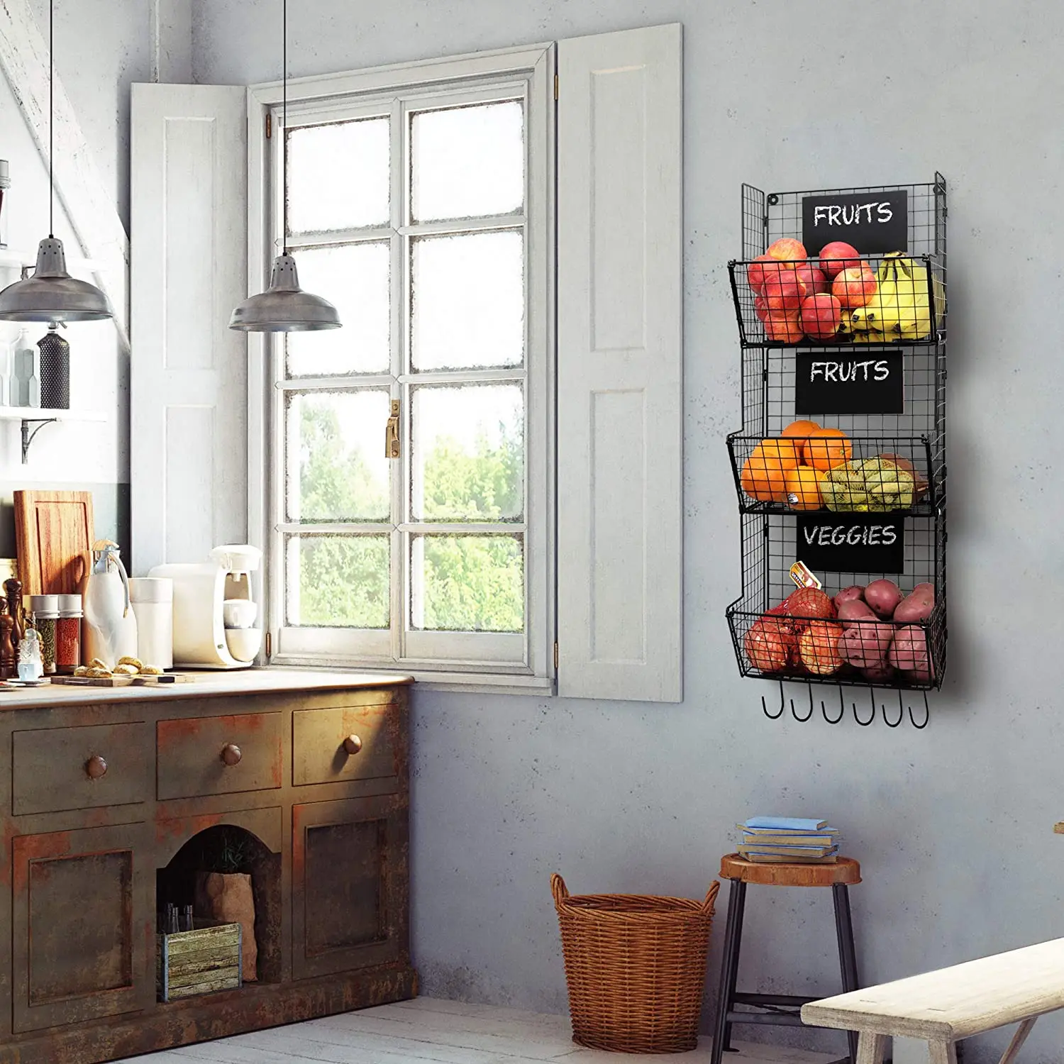 Hanging Fruit And Vegetable Storage Baskets With Chalkboards Perfect