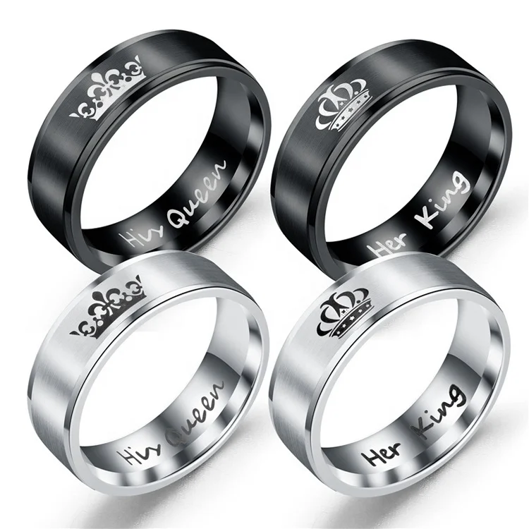 

Classic Hot Selling Jewelry In Stock Cheap Stainless Steel Her King His Queen Couple Rings