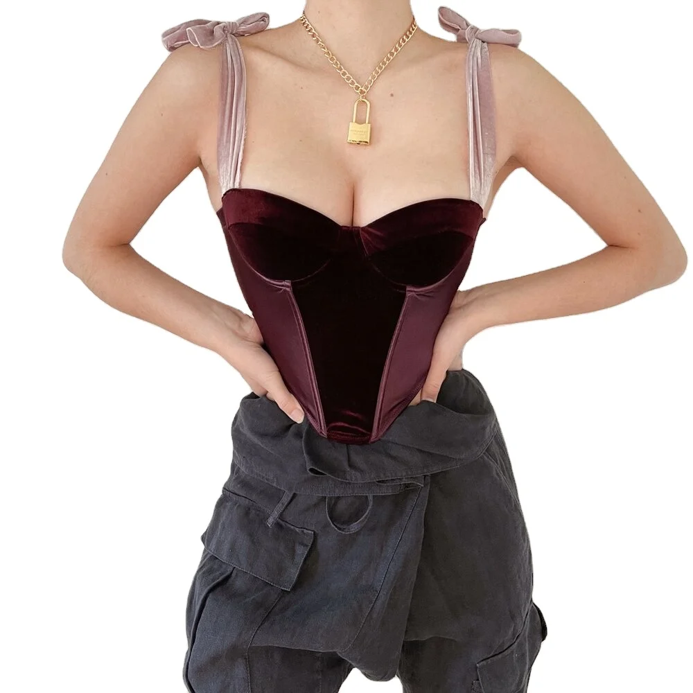 

TP0164 Wholesale AINI New Arrivals Velvet Sleeveless Halter Fashionable Sexy Tube Women Crop Tops, Black and wine red