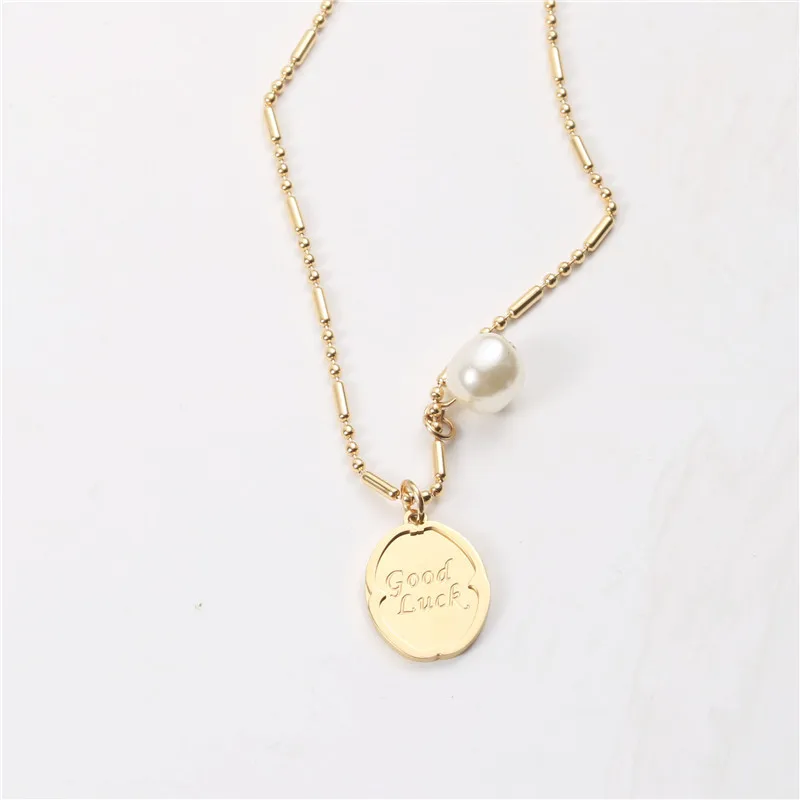 

18K Gold Plated Stainless Steel Woman Pearl Pendant Choker Necklace, Gold color