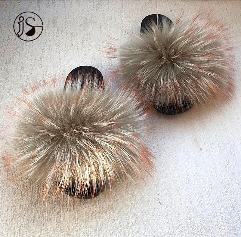 

2021 Hot Various Styles Custom competitive Furry Sandals Wholesale women Slippers Natural Color Fur Slides for ladies 2021, Picture