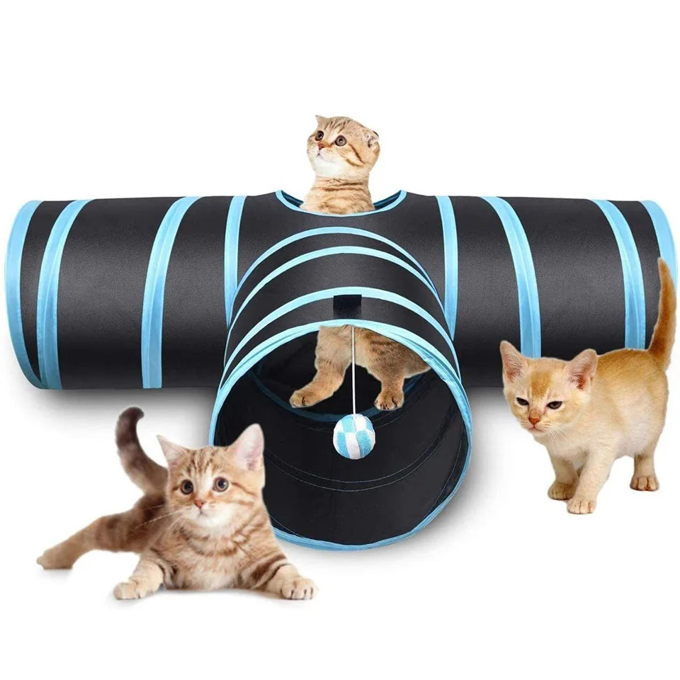

Indoor 3-way 3 holes Collapsible Cat Tunnel Tube Kitty Tunnel Bored Pet Toys Peek Hole Cat Toys Cat Tunnel
