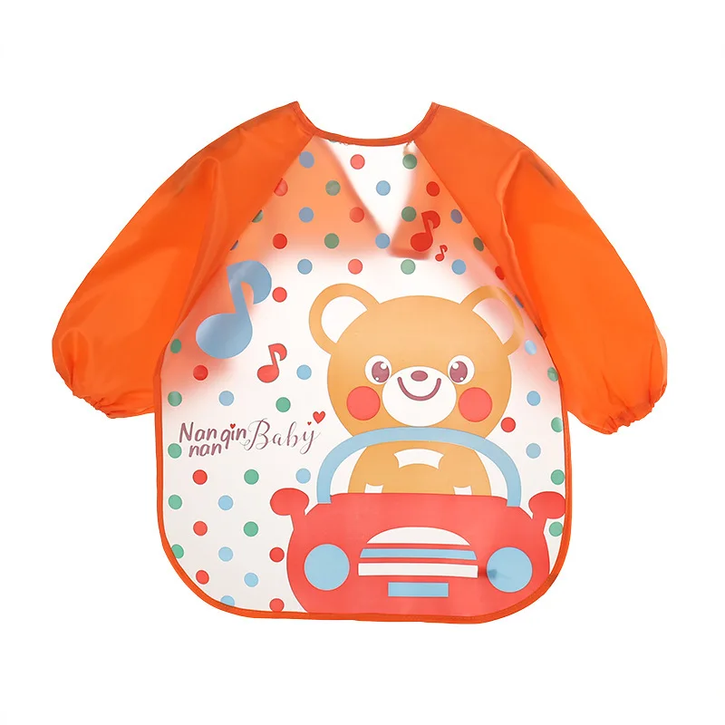 

New Arrived Kids Feeding Waterproof Bibs Baby Boys And Girls Long Sleeve Cartoon Baby Bibs, 10 colors
