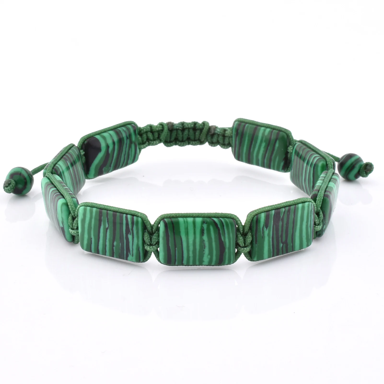 

Stone Natural Flat Malachite Man Adjustable Jewelry Rectangle Beaded Bracelet