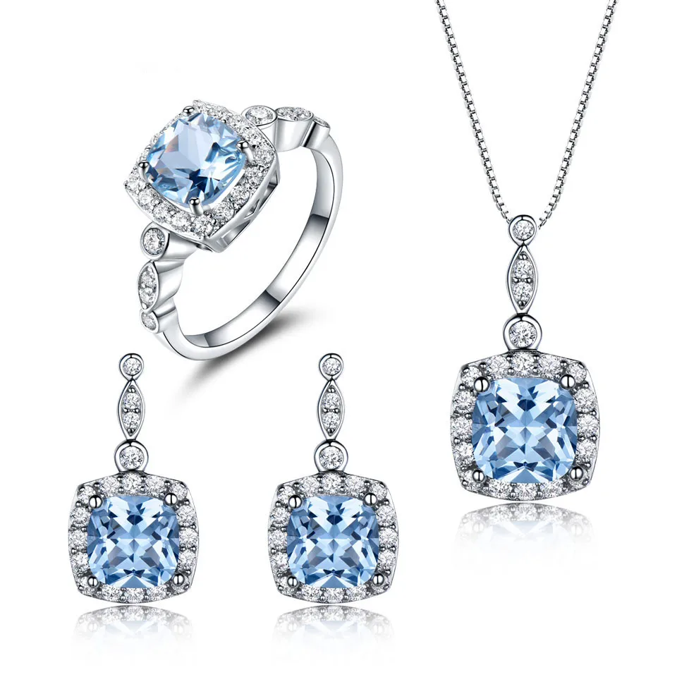 

Fashion Fine Jewelry Bridal Wedding Blue Zircon Gems 925 Silver Jewelry Set, Sliver