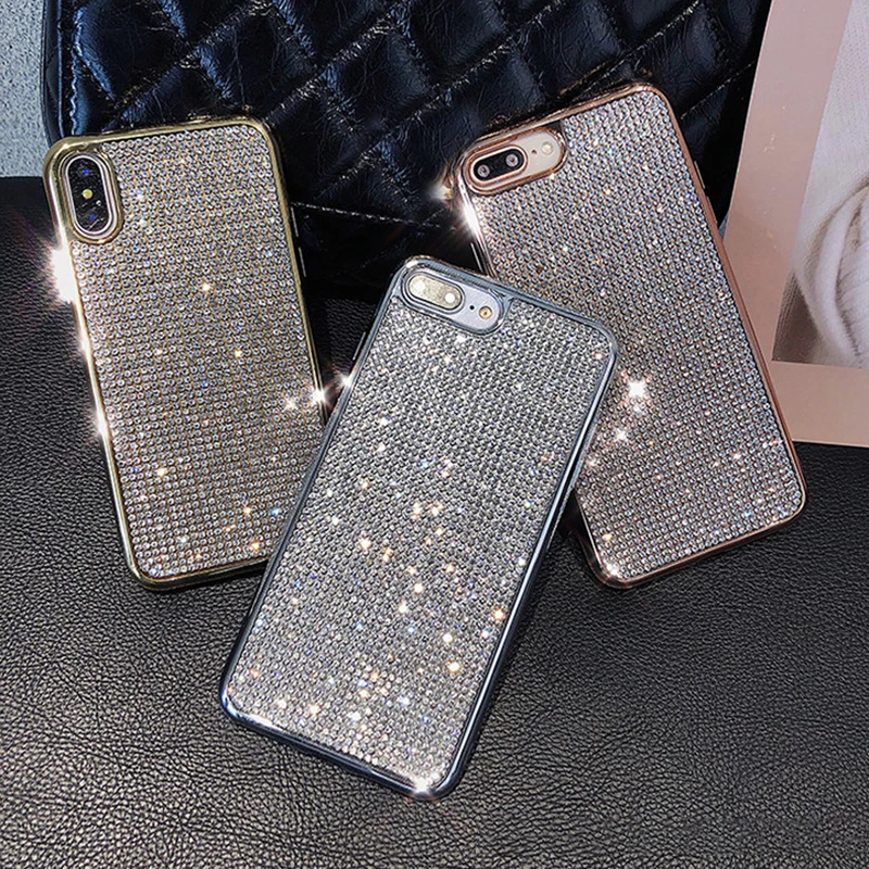 

Bling Rhinestone Case Cover Fashion Glitter Soft Cases High Quality Cell Four-Corner Protective For Iphone Mobile Phone Shell