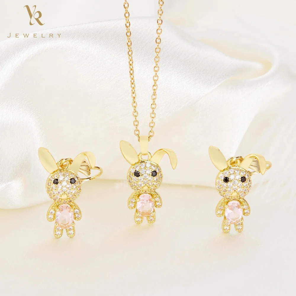 

FS4037 China Jewellery Manufacturers Fine Jewelry Cute Girls Rabbit Easter Bunny Earrings And Necklace Jewelry Sets