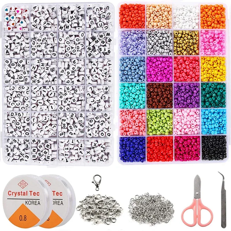 

Amazon Hot Sale Jewelry Making Kit Beads for Bracelets - Bead Craft Kit Set, Glass Pony Seed Letter Alphabet DIY Art and Craft, Colorful