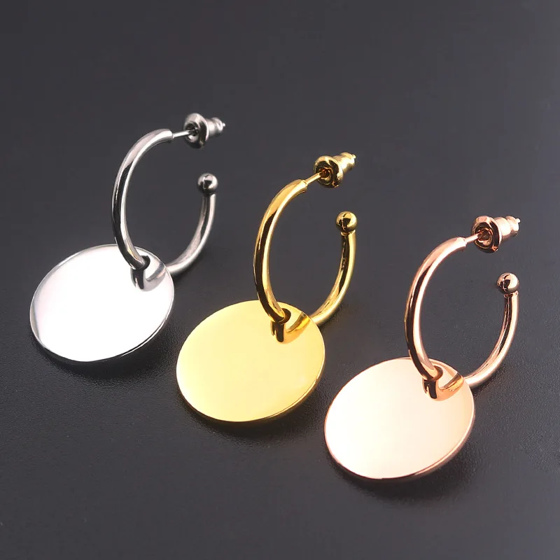 

2019 New Arrival High Polished Stainless Steel Round Charm Disc Earrings Jewelry For Women Gift In Stock, As picture