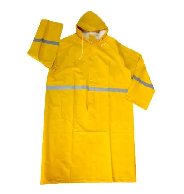 

wholesale customized long pvc raincoats with hi-vis reflector heavy duty rain suit yellow impermeable poncho, Yellow,or any colcor