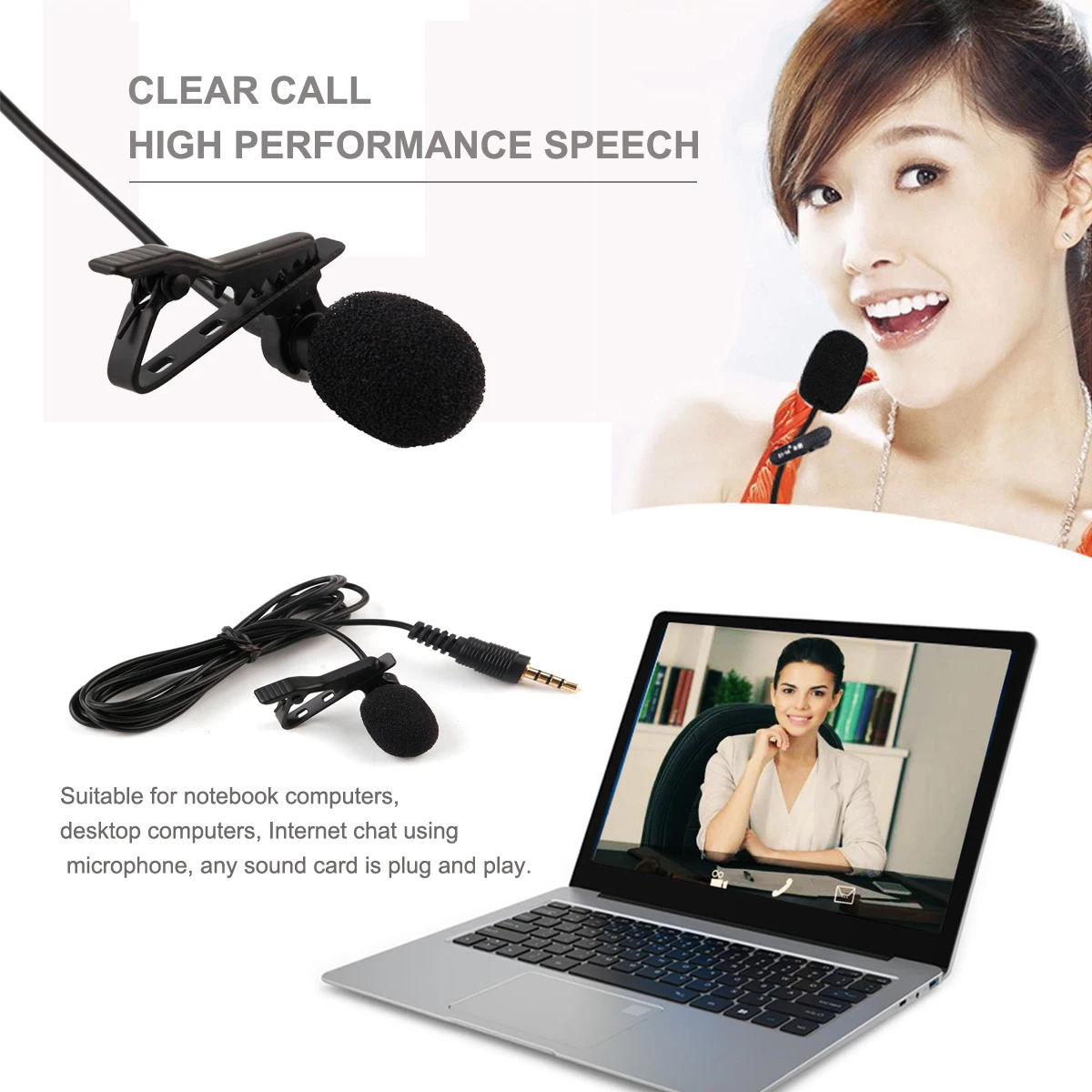 

Portable clip-on lapel lavalier microphone 3.5mm jack hands-free mini wired condenser microphone for mobile phone smartphone