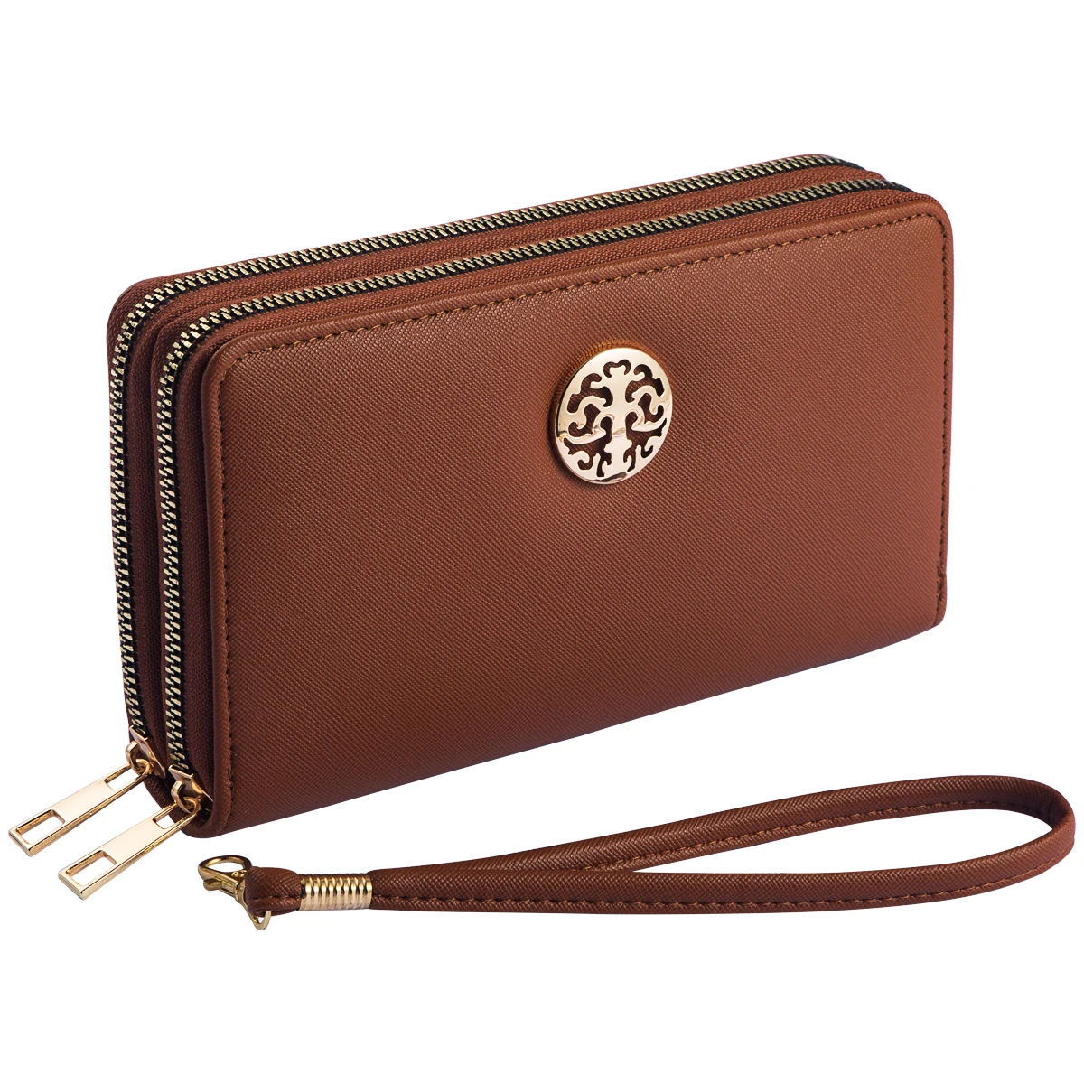 

Emblem Double Zip Wallet Detachable Wristlet Clutch