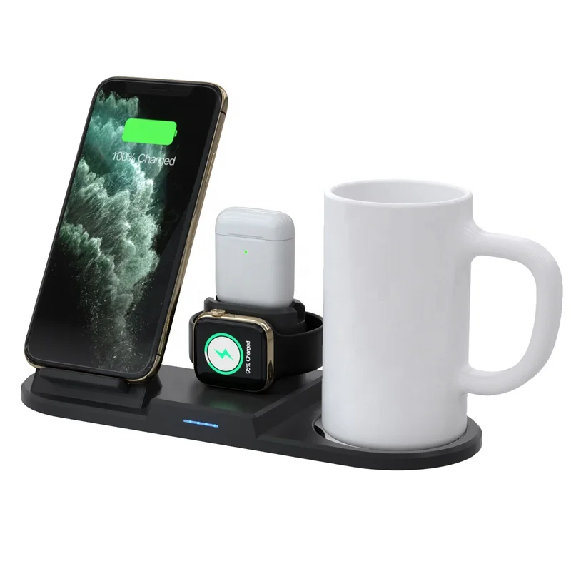 

Multifunctional Heating Mug Cup Warmer Wireless Charger Phone Charging Stand For Home Office Coffee Coaster, Black